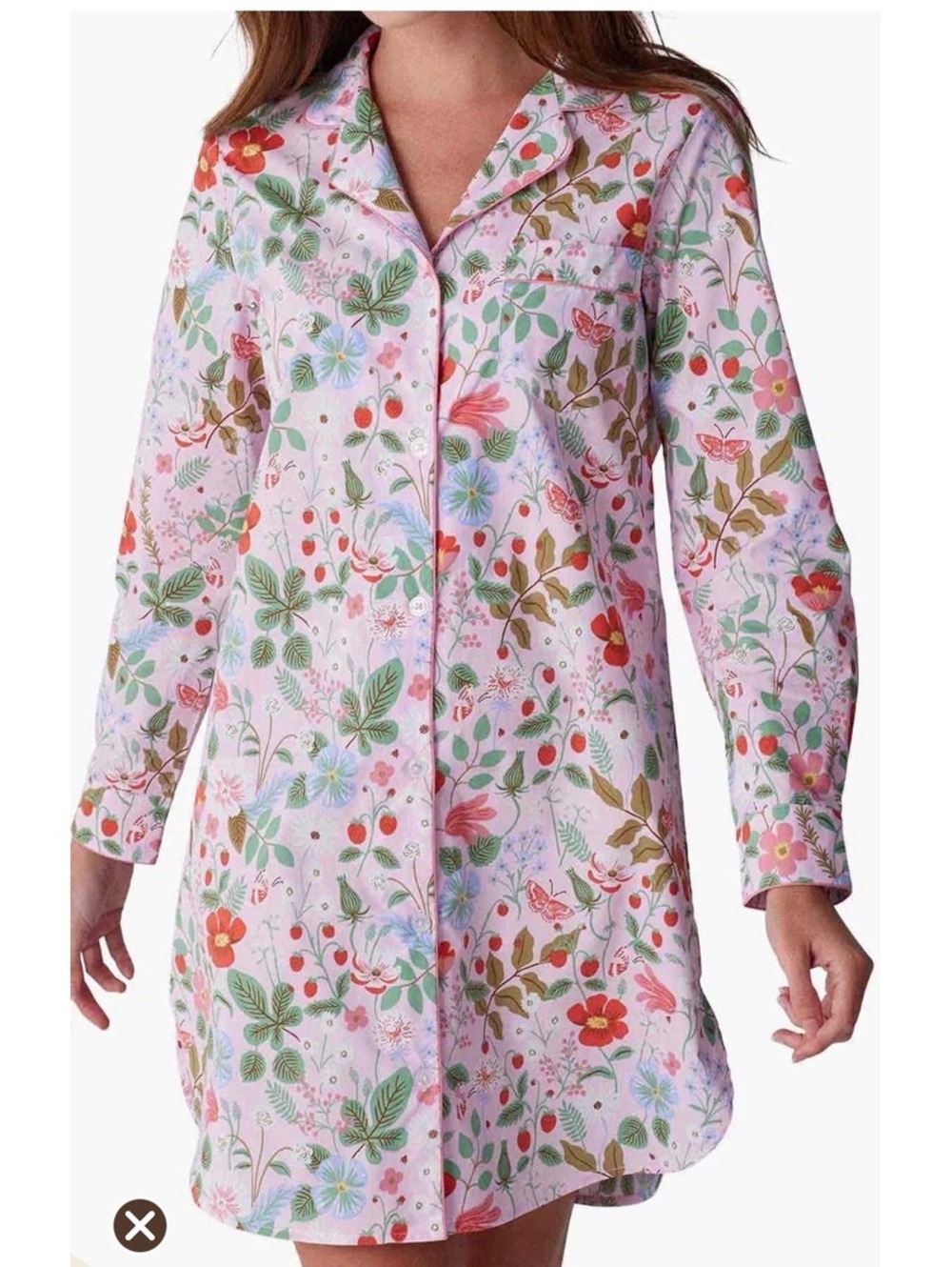 Rifle Paper Co. Strawberry Fields Long Sleeve Sleepshirt Nightdress